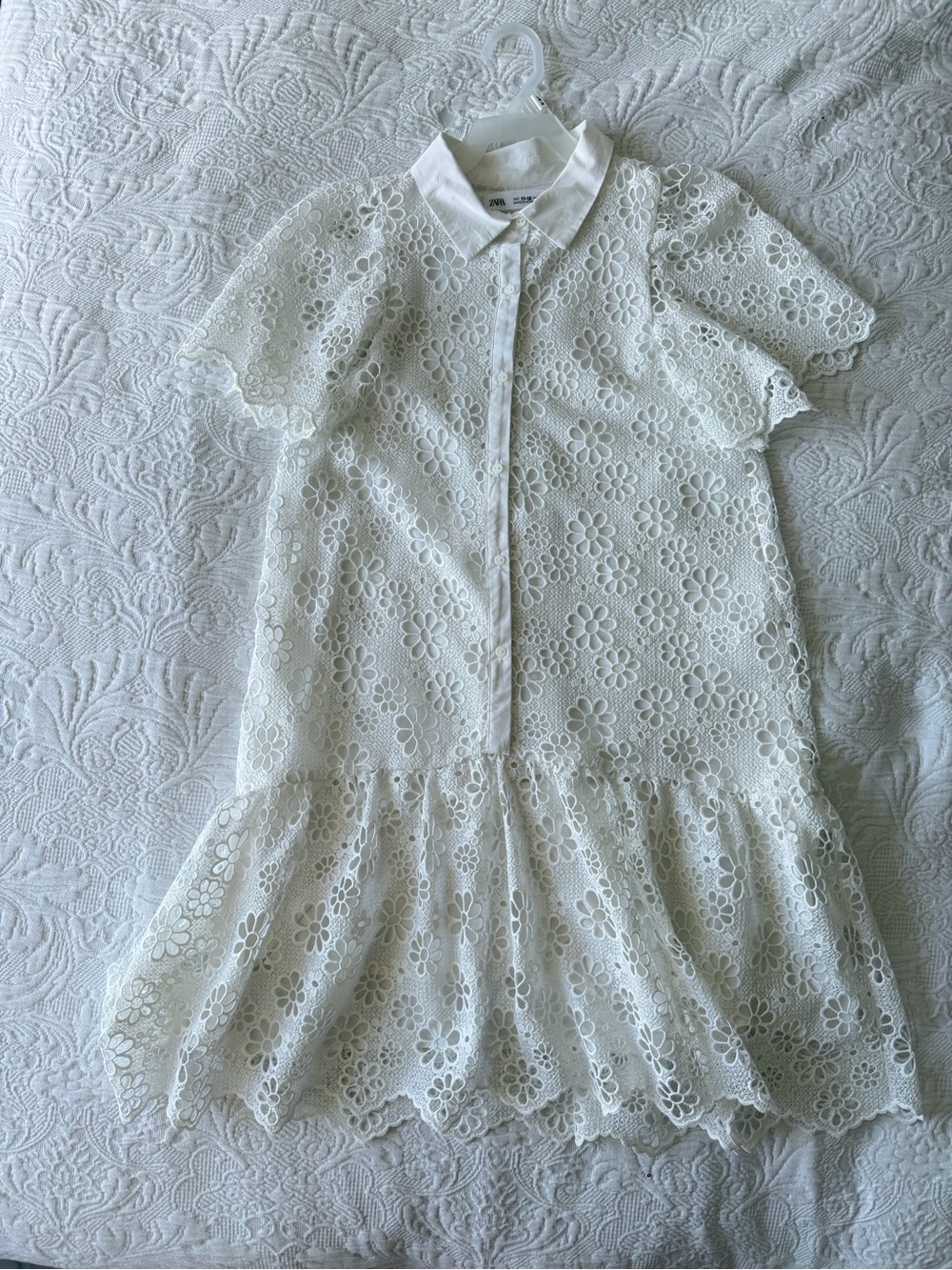 ZARA White Eyelet Collar Dress for Girls 11-12 y.o.
